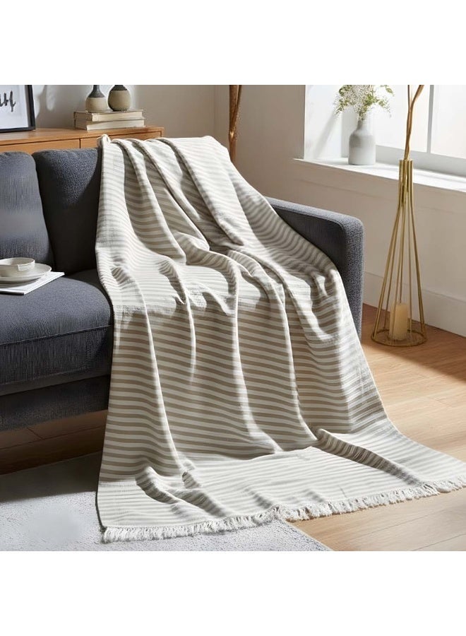 إنشز هوم غطاء كنبة بيج بخطوط ناعمة – قطن ١٠٠٪ 220*90 سم - Image 1